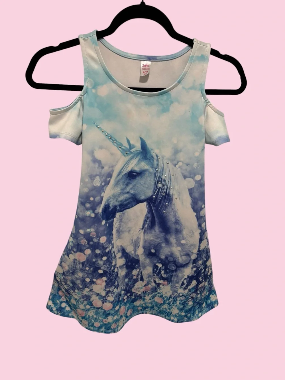 Justice Girls Unicorn Cold-Shoulder Tank Top - Light Blue, White Size 8/10
